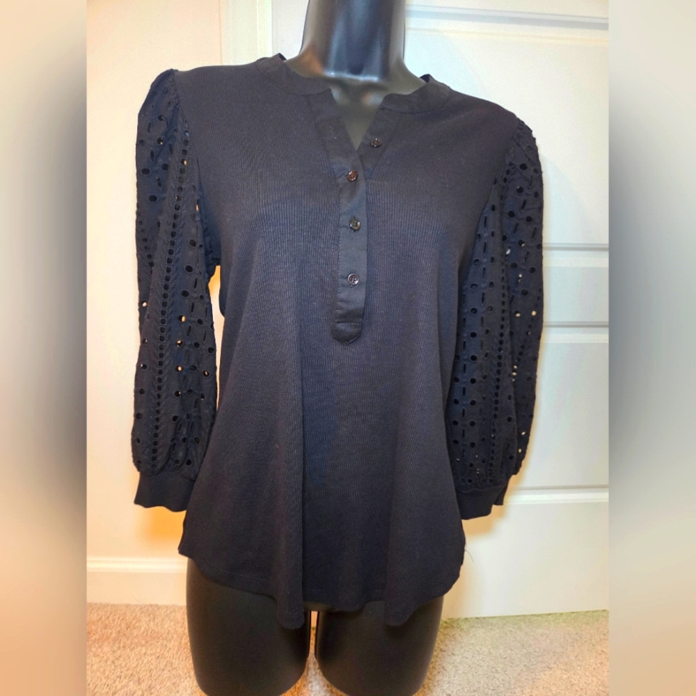 Chico's Black Eyelet Sleeve Top